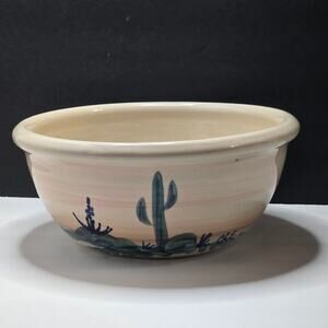 Ellis Prod Pottery Cactus Serving Bowl Hand Painted Marshall TX Signed 1993 9"